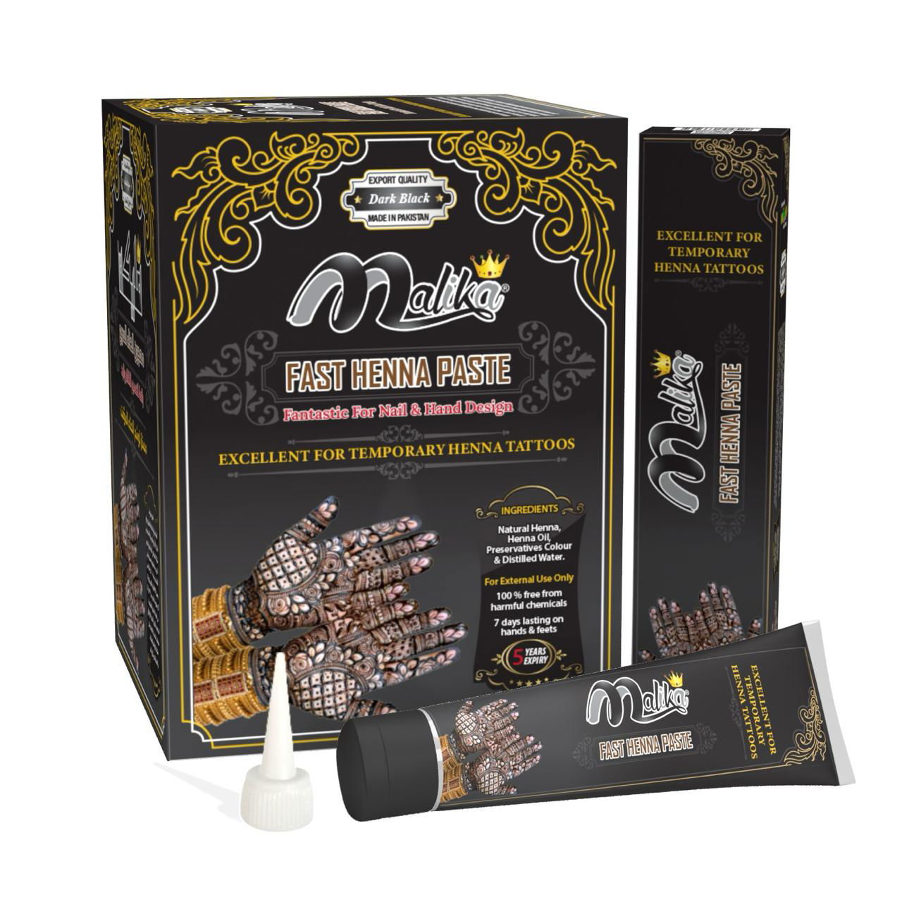 Malika Tube Henna Cone Mehndi Black Temporary Tattoo - Kaasmetics